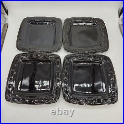 Longaberger Pottery Woven Traditions Soft Square Luncheon Plates-Ebony-Set of 4