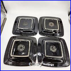 Longaberger Pottery Woven Traditions Soft Square Luncheon Plates-Ebony-Set of 4