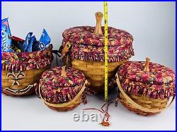 Longaberger Pumpkin Baskets Set Of 4 + Liners, Lids Etc 1995-1997 Halloween Fall