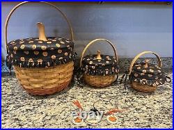 Longaberger Pumpkin basket Set of 3 Halloween Baskets, Liners, Lids With Ties