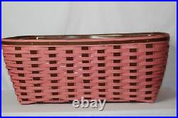Longaberger RARE Pink & Rich Brown Small Laundry Basket WithProtector Set NWT