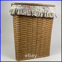 Longaberger RETIRED 2004 LARGE Corner Hamper Basket Wood Lid Liner & Protector Longaberger RETIRED 2004 LARGE Corner Hamper Basket Wood Lid Liner & Protector