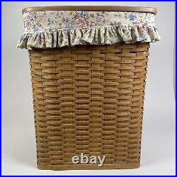 Longaberger RETIRED 2004 LARGE Corner Hamper Basket Wood Lid Liner & Protector Longaberger RETIRED 2004 LARGE Corner Hamper Basket Wood Lid Liner & Protector