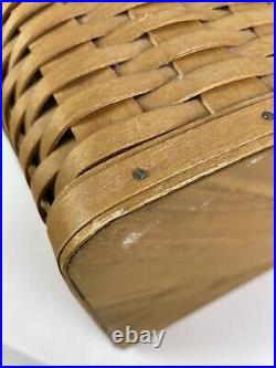 Longaberger RETIRED 2004 LARGE Corner Hamper Basket Wood Lid Liner & Protector Longaberger RETIRED 2004 LARGE Corner Hamper Basket Wood Lid Liner & Protector