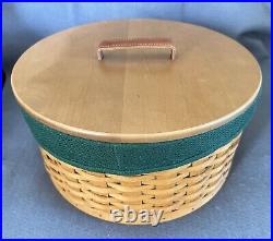 Longaberger ROUND HAT BOX Basket 2005 w LINER & PROTECTORS MINT