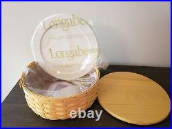 Longaberger ROUND KEEPING BASKET SET Lot of 5 with Protectors & Lids NEW