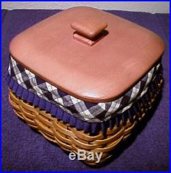 Longaberger Rare Retired Blue Ribbon Mending Basket Set + LID New- Last One