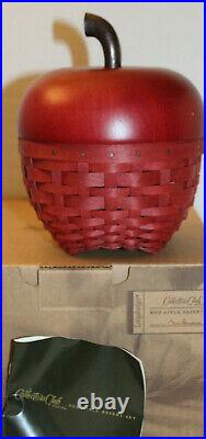 Longaberger Red Apple Basket, Collector's Club, Protector, Lid, Box, Card, Set