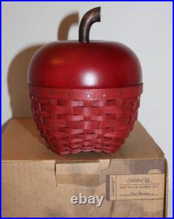 Longaberger Red Apple Basket, New, Box, Lid, Protector, Collectors Club, Card