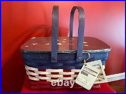 Longaberger Red White Blue Americana Medium Market Basket Set RARE NWT