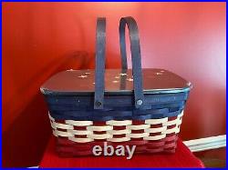 Longaberger Red White Blue Americana Medium Market Basket Set RARE NWT