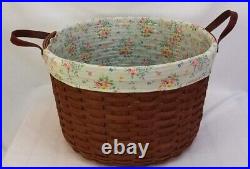 Longaberger Rich Brown Hostess WORK A ROUND Basket+Fabric Liner+Protector NEW