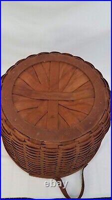 Longaberger Rich Brown Hostess WORK A ROUND Basket+Fabric Liner+Protector NEW