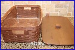 Longaberger Rich Brown Medium Stow Away Basket Set Woodcraft Lid & Protector