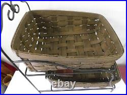Longaberger Rich Brown Tapered Paper Tray Basket Set Wrought Iron Stand