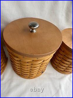 Longaberger Round Canister Basket Set with Wood Lids & Insert Protectors with Lids