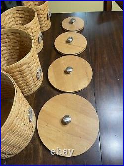 Longaberger Round Canister Set-24 Pcs-Wood Lids-Protector-top-Liners-tags Euc