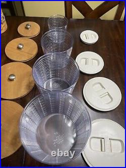 Longaberger Round Canister Set-24 Pcs-Wood Lids-Protector-top-Liners-tags Euc