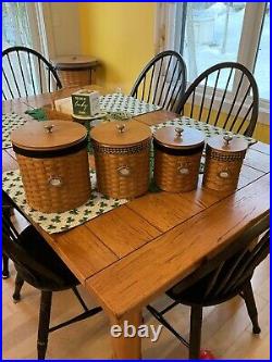 Longaberger Round Canister Set-28 Pcs-Wood Lids-Protector-top-Liners-tags SFPF