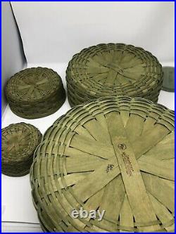 Longaberger Round Keeping Baskets Set Leaf Green 13 in 11 in 7 in 5 in with Lids