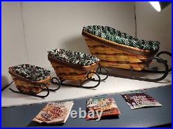 Longaberger Santa Sleigh basket set of 3 liner protector Wrought Iron Stand