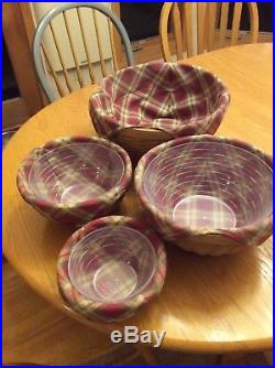 Longaberger Serving Solutions Bowl Baskets set of 4 with liners, protectors