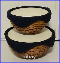 Longaberger Set Of 2 Serving Bowls with Lids, Baskets and Fabric Liners