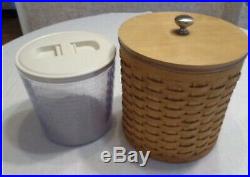 Longaberger Set Of 4 Wood Canister Baskets With Lids, Plastic Protectors+lids