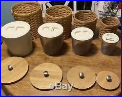 Longaberger Set Of 4 Wood Canister Baskets With Lids, Plastic Protectors+lids