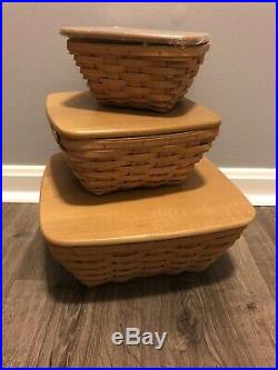 Longaberger Set Of Three Flare Baskets With Lids