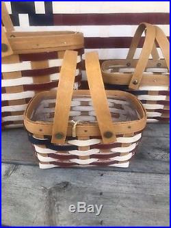 Longaberger Set Of Three Red White Blue Flag Baskets Live, Little Market, Tea