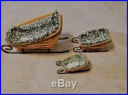 Longaberger Set of 3 Christmas Sleigh Baskets Traditional Holly w Wrought Iron