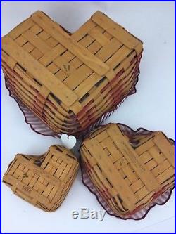 Longaberger Set of 3 Heart Sweetheart Baskets w Lids Little Love Letters Hostess