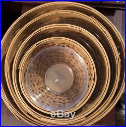 Longaberger Set of 4 Basket Bowls Stacking Plastic Protectors & Lids 7 9 11 13