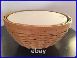 Longaberger Set of 4 Bowl Baskets 7, 9, 11, & 13 With Liners & Protectors