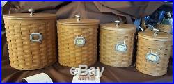 Longaberger Set of 4 Canister Baskets With Hard Plastic Seal Protectors & Lids