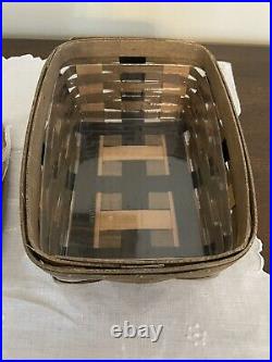 Longaberger Set of 4 Kakhi Check Baskets with Plastic Protectors & 1 Woodcraft Lid