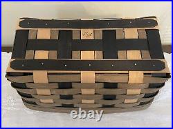 Longaberger Set of 4 Kakhi Check Baskets with Plastic Protectors & 1 Woodcraft Lid