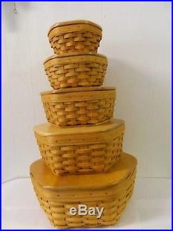 Longaberger Set of 5 Classic Generations Baskets with Plastic Protectors & Lids