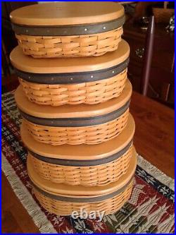 Longaberger Set of 5 Collectors Club Harmony Baskets, Protectors, Lids, COA