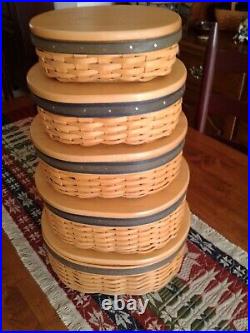 Longaberger Set of 5 Collectors Club Harmony Baskets, Protectors, Lids, COA