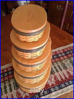 Longaberger Set of 5 Collectors Club Harmony Baskets, Protectors, Lids, COA