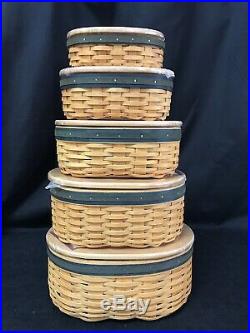 Longaberger Set of 5 Collectors Club Harmony Baskets w Protector & Wrapped Lids