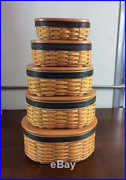 Longaberger Set of 5 Collectors Club Shaker Harmony Baskets Protectors, Lids