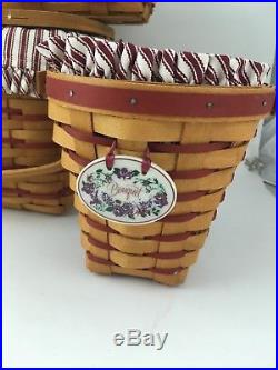 Longaberger Set of 5 Sweetheart Baskets w Liners Protectors Remembrance