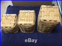 Longaberger Set of Basket Canisters 3 New with Silver Metal Lids RARE SET