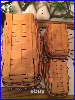 Longaberger Sleigh Basket Combo Set of 3, with Wrought Iron Sleigh Runners EXC