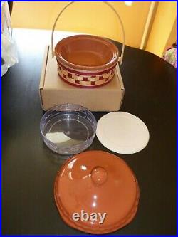 Longaberger Small Pie Dish with Lids, Protector & Basket, Combo Set Spice Pottery