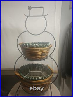 Longaberger Snowman Frosty 2 Baskets 2000 wrought iron stand liners 23