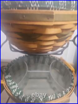 Longaberger Snowman Frosty 2 Baskets 2000 wrought iron stand liners 23